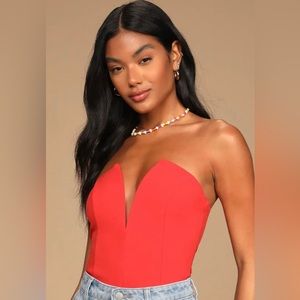 Babe Alert Red Notched Strapless Bodysuit
